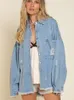 Femmes Vestes Femmes Denim Veste Déchiré Col Rabattu À Manches Longues Tops Avec Poches Vintage Simple Boutonnage Glands Manteau Lâche Outwear 230508