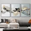 Decorative Objects Figurines 3 Pieces Nordic Luxury Ribbon Abstract Landscape Wall Art Canvas Paintings Modern Gold Deer Poster Print Picture for Home Decor 230508