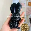 Black Obsidian Quartz Crystal Rabbit Sculpture Art Hand snidad långörat vulkaniskt glas Easter Bunny Staty Animal Ornament Realistic Stone Sitting Hare figurine