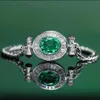 Bracciale rigido vintage con diamanti color smeraldo Braccialetti da sposa in argento sterling 925 per fidanzamento da donna Gioielli da festa per promesse nuziali