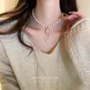 Chains Elegant Big White Imitation Pearl Bead Necklace For Women Zircon Lotus Tassel Pendant Sweet Wedding Party Jewelry Gift