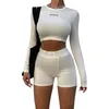 Women's Tracksuits Spring Knitted Long Sleeve Crop Top And Black Shorts Two Piece Sets Women Streetwear Casual Outfits Sexy Set