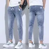 Мужские джинсы летняя шнурки мешковатые голубые парень Хараджуку повседневное хип -хоп мужской джинсовый джинсовый дизайнер jogger cowboy haren jeans z0508