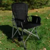 HSC Portable Outdoor Camping Chair voor volwassenen, zwarte opvouwbare stoelen met bekerhouder en zijopslagtas voor buiten, oversized gazonstoelen