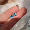 Boucles d'oreille Clou WPB S925 Argent sterling Cœur Femme Diamant Bleu Bijoux Pour Fille Vacances Cadeau Soirée