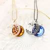 Pendanthalsband 2023 Fashion Blue Yellow Crystal Moon Necklace For Women The Vampire Diaries Vintage Gold Silver Color Female Neck Chain