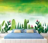 Papier peint personnalisé papier peint Simple peint à la main aquarelle jardin Cactus salon TV fond peinture murale Po 3d