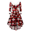 Casual Dresses Snowflake Plaid tryckt julfest Kvinnor Elegant långärmad vinter varm asymmetrisk klänning faux-plush V nackrockar