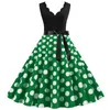カジュアルドレス女性Aラインパーティードットプリント半袖1950年代ハウスワイフイブニングドレス特大