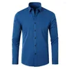 Mäns klänningskjortor Solid Color Youth Men's Non-Iron Business Long Designer Kläder Män Polyster Turn-Down Collar