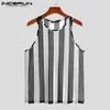 Heren tanktops Incerun mannen mesh gestreepte transparante sexy vesten o nek mouwloze straatwear 2023 Ademend zomer casual S5XL 230506