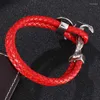 Charm Bracelets Trendy Red Leather Braided Bracelet Women Jewelry Fashion Stainless Steel Anchor Buckle Double Layer Men ST0180