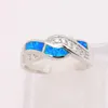 Bröllopsringar Fashion Silver Color Opal Jewelry Engagement Finger For Women Gift Distribution Blue Stone Inställning STORLEK 6-11