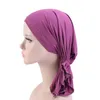 Elastic modal algodão babado de turbante Caps para mulheres Muslim Headwear