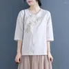 Etnische kleding 2023 Chinese vrouwen blouse traditionele vintage schuin shirt Zen Zomer Oosterse vrouw tops Mandarijn kraag Cheongsam KK4248