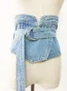 Ceintures Denim femmes asymétrique mode coréenne rétro ceinture Ultra large taille Bandage personnalisé fermeture robe bleu papier bandes ceintures