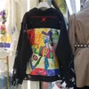 Erkek ceket moda el boyalı karakter grafiti baskı kadınlar denim ceket bahar sonbahar gündelik delik kot palto kadın dış giyim sokak kıyafetleri 230508