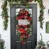 Dekorativa blommor Pre-Lit Christmas Wreath Red Plaid Ribbons Spruce Plaque Xmas för vägg spisfest