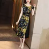 Casual jurken Summer Office Lady Patchwork O-Neck Midi Dress Women kleding Temperament Losse Loose Ladies Floral