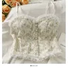 Camisoles Tanks Sexy Tank Top Lace Print Halter Crop Tops Women Summer Camis Backless Camisole Fashion Pearl Tube Female Sleeveless Cropped Vest 230508