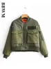 Kvinnorjackor Army Green Round Neck Long Sleeve Pocket Chic Female Jacket Korean Pilot Tjockna Warm Locomotive Women's Coat 230508