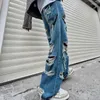 Jeans da uomo HOUZHOU strappati per uomo pantaloni punk in difficoltà Harajuku pantaloni in denim hip-hop maschile vintage giapponese foro 5XL
