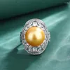 Anelli a grappolo Vintage Simple Grey Pearl Open Open Regolable Finger Dining Gift Women Jewelry Anniversario Cubic Zirconia