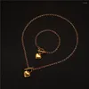 Set di orecchini per collana Set di braccialetti a ginocchiera in acciaio inossidabile stile MinaMaMa con catena rotonda a forma di cuore per donna