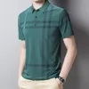 Men's Polos Summer T-shirt Short Sleeve Men's Stripe Casual Loose Turn-down Collar Polo Plaid Character Button Fashion Tops 230506