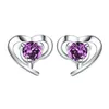 أقراط مسمار S925 Silver 10mm Mini Purple / Heart Zircon for Women Fashion Charm الذكرى الزواج الهدية المجوهرات