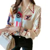 Kvinnors blusar Elegant tryck Silk Blus Women Korean Long Sleeve Shirt Modis Tops 2023 Ankomst