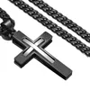 Chains Black Tone 316L Stainless Steel Cross Crucifix Pendant Necklace 6mm 18inch-36inch Curb Cuban Link Chain Jewelry