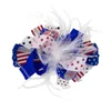 Hair Accessories 8PCS Grosgrain Bow With Clip Of July 4th National Day American Independence Hairband Feather Wholesale