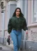 Kvinnorjackor Army Green Round Neck Long Sleeve Pocket Chic Female Jacket Korean Pilot Tjockna Warm Locomotive Women's Coat 230508