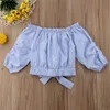 T skjortor Pudcoco Born Toddler Baby Kid Girl Blue White randig långärmad ruffles från axel t shirt blus toppar kläder 3 11t 230508