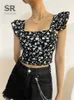 Camisoles Tanks SINGREINY Sommer Floral Strap Tops Frauen Quadratischer Ausschnitt Schleife Rüschen Kurzes Leibchen Mode Koreanische Blume Damen Elastische Taille Top 230508