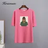 Женская футболка Hirsionsan Cool Girl Printed T Roomts Женщины летние мягкие 100% хлопковая мультипликационная одежда.