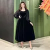 Abbigliamento etnico Abito da sera in velluto con colletto quadrato da donna vintage Elegante abito da ballo femminile africano a maniche lunghe nero a vita alta