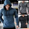 Outdoor T-Shirts Mens Fitness Tracksuit Running Sport Hoodie Gym Joggers Hooded Outdoor Workout Athletic Clothing Muscle Training Sweatshirt Tops 230508