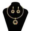 Pendant Necklaces 24K Gold Color Indian Hollow Out Ring Necklace Earring Set Wedding Dress Jewelry Commemorative Birthday Party Gift 230506