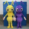 Vendas a quente amarelo/roxo roupa mascote traje de desenho anime de desenho animado de desenho anime carnaval unissex adultos tamanho de aniversário festa de aniversário