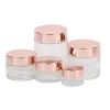 Partihandel Frosted Glass Jars Cream Bottles Kosmetiska behållare med Rose Gold Cap 5G 10G 15G 20G 30G 50G 50G Lotion Lipal Balm Packing Bottle