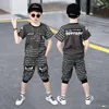 SetsSuits Summer Kids Clothes Sets for Boys 4 6 8 9 10 12 Years Fashion Splicing Short Sleeve T Shirt Pants School Children Sport Suit 230508