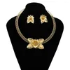 Ketting oorbellen set 24k gouden vergulde bloem hangers bloemen oorrang sieraden Afrika vrouwen bruiloft feest bruids verjaardagscadeau