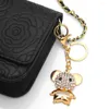 Keychains Flola Gold Silver Color Little Pearl Bear Keychain For Women Girls Bag Auto Key Holder Alloy Leuke Rhinestone Jewelry KCHA026