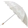 Paraplyer beige spets broderi paraply retro klassisk svart beläggning dubbel vikning uv skydd sol paraply för kvinnor 230508