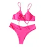 Conjunto de Bikini de alta elasticidad para verano 2023, dos piezas de Color sólido con cordones, traje de baño Sexy para mujer, traje de baño para playa, traje de baño