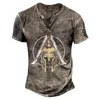 T-shirt da uomo T-shirt manica corta stile punk T-shirt vintage con bottoni scollo a V Camicia Henley oversize Modello di moda Stampa Top Tee Streetwear