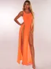 Cover-ups Women Bikini Cover-Ups Mesh Sheer See Through Sexy Beach Dress Sleeveless High Slit Long Dress Swimsuit Sarong 230508