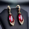 Dangle Earrings Real 14K Rose Gold Origin Ruby Drop Earring For Females Aros Mujer Oreja Natural Gemstone Orecchini Bizuteria